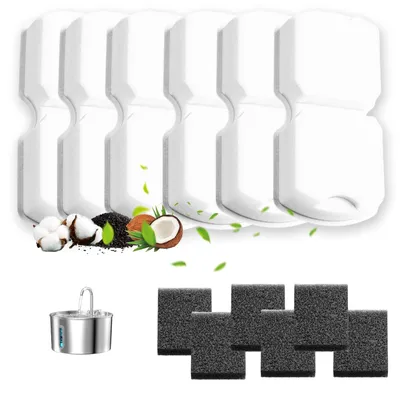 Productafbeelding van Kattenfontein Filter Set - 6 Koolstoffilters en 6 Sponsfilters