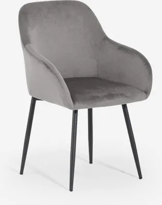 Image de Chaise en velours Karta avec accoudoirs pour la salle à manger - Gris