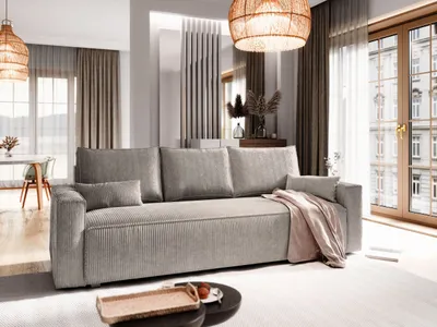 Produktbild von Sofa MENI Beige Kordstoff mit Schlaffunktion, Sofa mit Bettkasten, Sofa mit Bettkasten, Wohnzimmersofa, Couch, Soffa, Bettsofa, Couchgarnitur- Beige, POSO 02