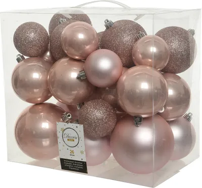 Produktbild von Weihnachtskugeln Kunststoff Mix 6-10cm rosa, 26er Set