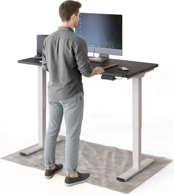 Produktbild von DESKSPACE PRO Plus Elektrisch höhenverstellbarer Schreibtisch, 120x60 cm Stehpult mit Memory-Funktion, Schwarze Tischplatte, Weißes Gestell