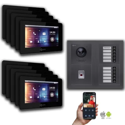Produktbild von Goliath IP Video Türsprechanlage: 7-Zoll 10 Familienhaus, Fingerprint, Anthrazit  : 7 Zoll Schwarz : Aufputz Dose Monitor Farbe: 7 Zoll Schwarz Montage: Aufputz Dose
