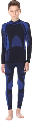 Produktbild von Ladeheid Kinder Mädchen Jungen Funktionsunterwäsche Set Langarm Shirt Lange Unterhose Thermoaktiv LASS0006 (Schwarz/Dunkelblau, 122-128)