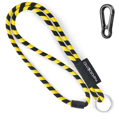 Produktbild von WEBBOMB® Tubular Lanyard gelb / schwarz rund weich lang mit Karabinerhaken & Schlüsselring Umhängeband als Schlüsselanhänger Keychain Schlüsselband