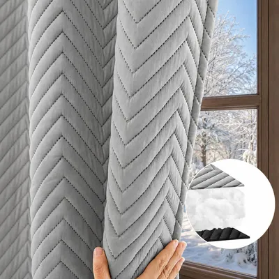 Produktbild von 1 Stück Thermo Vorhang Dicke Blickdicht Wärmeschutzvorhang Kälteschutz Gardine für Wohnzimmer Schlafzimmer, B140xH175cm, Grau