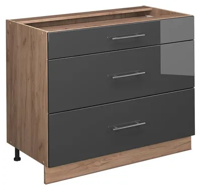 Produktbild von Küchenunterschrank Vicco Fame-Line Anthrazit Hochglanz/Goldkraft Eiche 100 cm ohne Arbeitsplatte, Model 61632