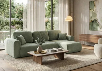 Produktbild von Ecksofa mit Schlaffunktion BRUSK Sofa in Stoff Kronos Hellgrün Ottomane Rechts
