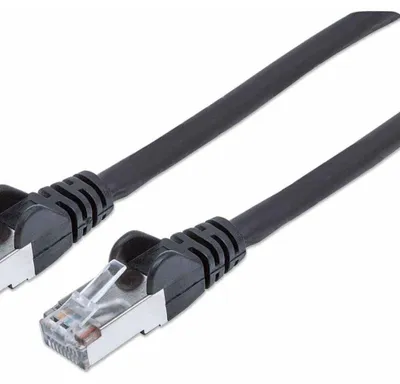 Produktbild von Intellinet Netzwerkkabel mit Cat6a-Stecker und Cat7-Rohkabel, S/FTP, 100% Kupfer, LS0H, 7,5 m, schwarz, 7,5 m, Cat7, S/FTP (S-STP), RJ-45, RJ-45, Schwarz