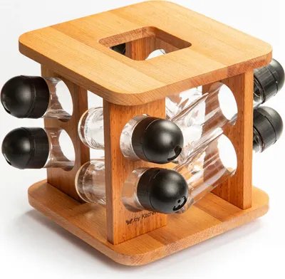 Produktbild von Joy Kitchen™ drehbares Gewürzregal mit 8 Gewürzdosen aus Glas | Gewürzregal aus Holz | luftdichte Aufbewahrungsbox | Gewürzregal | Gewürzaufbewahrung | Gewürzkarussell | drehbares Gewürzregal