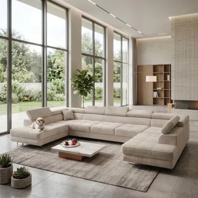 Produktbild von MUFFO Ecksofa U-Form WILD MAXI U2 mit Schlaffunktion 125x329 Velours Beige
