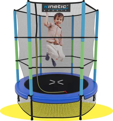 Produktbild von KINETIC SPORTS Kinder Trampolin JUMPER 140 cm - Gummiseil Federung, Sicherheitsnetz mit Reißverschluss - Indoor Kindertrampolin Spielzeug