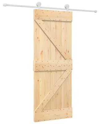 Image de Porte coulissante vidaXL, finition naturelle et blanche, 80 x 210 cm, en pin massif