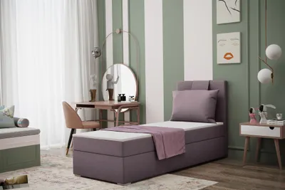 Produktbild von Boxspringbett Schlafzimmerbett SALMA 80x200cm in Stoff Soro Flieder