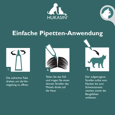 Produktbild von Hukasin® Spot On Katze - Zecken- und Floh Schutz - langanhaltender Zeckenschutz & Flohmittel für Katzen bis zu 12 Wochen