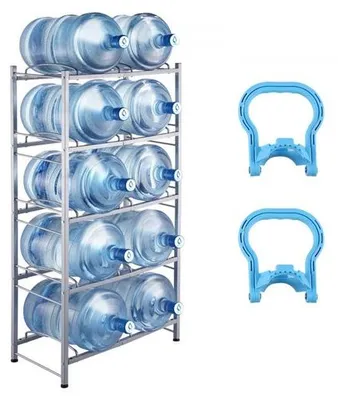 Zdjęcie produktu dla 5-poziomowy stojak na dzbanki z wodą - Dwurzędowy stojak na dzbanki z wodą - 10 butelek - Oszczędność miejsca i stabilność - Organizer do kuchni i na imprezę