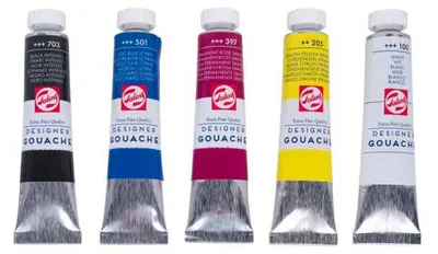 Produktbild von Talens - Gouache Extra Fine Tube 20 ml, Schachtel mit 5 Tuben in verschiedenen Farben