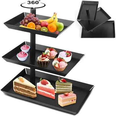 Image de Support de présentation - Présentoir rotatif à 3 niveaux - Rotation à 360° - Acier inoxydable - Montage sans outil - Noir