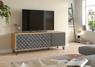 Produktbild von Lowboard >Prisma< in Artisan Oak / Anthrazit matt - 164x56x40cm (BxHxT)