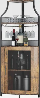Produktbild von Weinschrank Eckschrank Weinregal Industrial Barschrank mit Verstellbarem Weinregal und Glashalter Getränkeaufbewahrung Weinbarschrank für Küche Esszimmer Wohnzimmer Retro