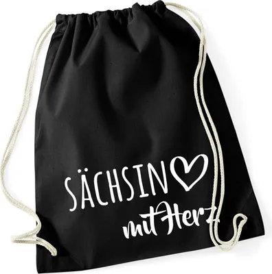 Produktbild von Huuraa Turnbeutel Sächsin mit Herz 12 Liter Black Baumwolle Rucksack Geschenkidee