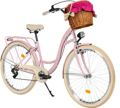 Produktbild von Milord Komfort Fahrrad Mit Weidenkorb Damenfahrrad, 26 Zoll, Rosa-Creme, 7 Gang Shimano