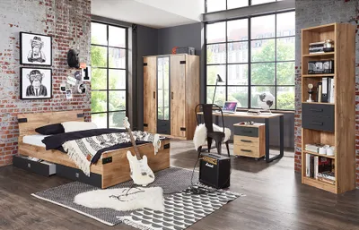 Produktbild von Jugendzimmer Set EVERTON-43 mit Schreibtisch Bett 120cm und Kleiderschrank 135cm EVERTON-43