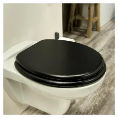 Produktbild von Toilettensitz in Lederoptik, WC-Sitz aus Holz, Schwarz, Metallbefestigung