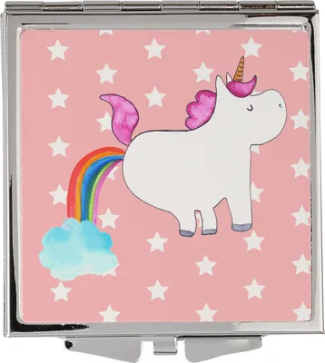 Produktbild von Mr. & Mrs. Panda Schminkspiegel Einhorn Pupsen - Rot Pastell - Geschenk, Glitzer, Unicorn, Taschenspiegel, Freundin, Regenbogen, Kosmetikspiegel, Spaß, Klappbarer Spiegel