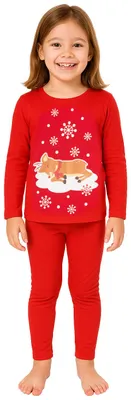 Produktbild von Schlafanzug für Mädchen - Rentier Kinder Pyjama Set Langarm Oberteil mit Hose Rot 98-104