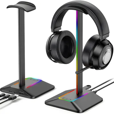 Produktbild von RGB držiak na slúchadlá Stojan na slúchadlá Stojan na slúchadlá LED Držiak na slúchadlá Herný PC Atmosféra Svetlo Stolová dekoratívna lampa Retoo