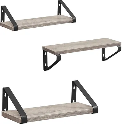 Immagine prodotto di Set di 3 mensole da parete VASAGLE, mensola galleggiante, a parete, mensola da esposizione, design industriale, per soggiorno, bagno, cucina, grigio-nero