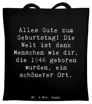 Produktbild von Mr. & Mrs. Panda Tote Bag Spruch 1946 Geburtstag - Schwarz - Geschenk, Alles Gute zum, festivaltasche, Shopping Tasche, Büchertasche, Happy Birthday, Geburtsjahr, geboren