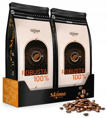 Produktbild von Kaffeebohnen 2 x 1 kg ROBUSTA 100 % frisch geröstet für Vollautomaten + Tassenuntersetzer