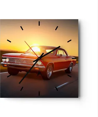 Produktbild von Wanduhr - Quadrat - Glasuhr - Auto Straße - 40x40cm - Schleichendes Uhrwerk - Lautlos - zum Aufhängen bereit - Dekoration Modern - Wanddekoration aus Glas - C3AC40x40-3702