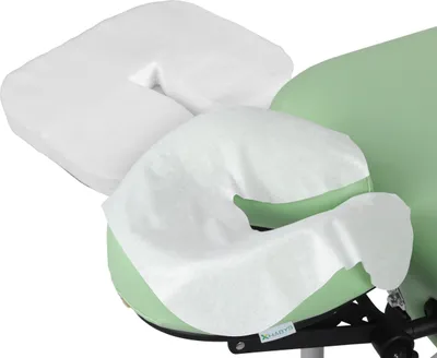 Produktbild von Habys Einwegauflage für die Kopfstütze der Massageliege, Nasenschlitztücher,  Kopfstützenbezug, Unterlage, U Form, 100 Stück, 27x35cm