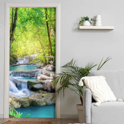 Produktbild von Türtapete selbstklebend | 200 x 90 cm Wasserfälle, Natur, Bach | Tür Aufkleber Poster Türfolie | Einteilig | Wasserfest 3D Türaufkleber Klebefolie Wandtattoo
