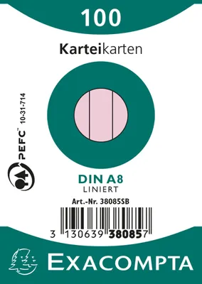 Produktbild von Exacompta 38085B 100er Pack Premium Karteikarten liniert DIN A8 ideal für die Sc
