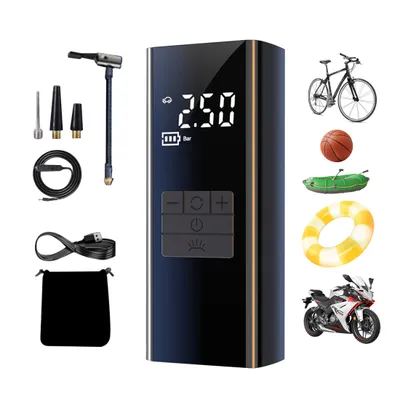 Produktbild von Luftpumpen, Elektrische Luftpumpe, wiederaufladbare Luftpumpe, Luftkompressor, Powerbank, LCD Display, mit LED-Licht, für Auto, Fahrrad, Bälle