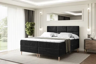 Produktbild von ALTDECOR Boxspringbett mit Holz Füßen, Matratze und Lattenrost, Boxbett, Topper, Polsterbett mit Bettkasten, Bett mit Stauraum H3-Matratze, Doppelbett - OHIO-FD- 140x200 - Schwarz Samt