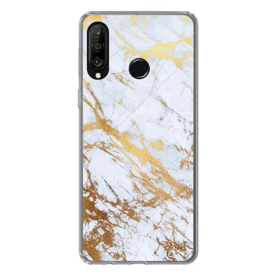 Produktbild von MuchoWow® Handyhülle Schutzhülle Hülle für Huawei P30 Lite Marmor - Gold - Weiß - Luxe - Marmoroptik - Glitzer Silikon Softcase Handy Hülle - Handyhülle