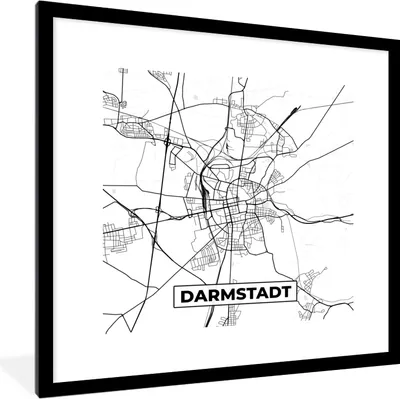 Produktbild von MuchoWow® Gerahmtes Poster Karte - Darmstadt - Karte - Stadtplan 40x40 cm - Poster mit Schwarzem Bilderrahmen Wandposter Rahmen Foto Bilder - Poster - Plakat im Rahmen