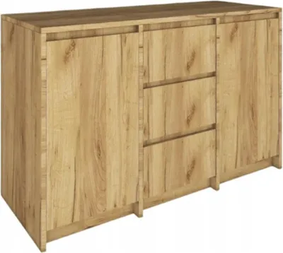 Obrázek produktu pro Komoda 3 zásuvky 2 dvířka moderní prostorná bez úchytek Dub Craft Gold
