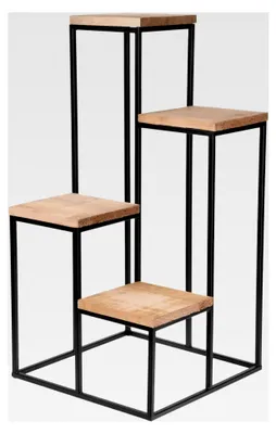 Produktbild von Metall Blumentreppe mit 4 Ablagen - 67 x 34 cm - Blumenhocker aus Holz - Deko Pflanzenständer