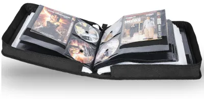 Zdjęcie produktu dla Etui do przechowywania płyt CD/DVD, przenośne, w formie portfela/albumu, czarne, na 144 płyty