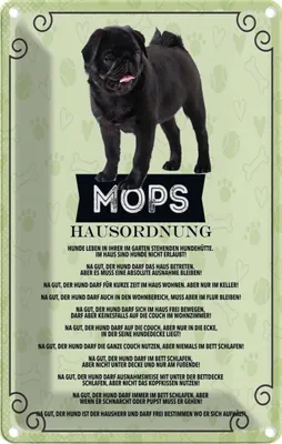 Produktbild von vianmo Blechschild 18x12 cm Tiere Mops Hausordnung Hunde Hund
