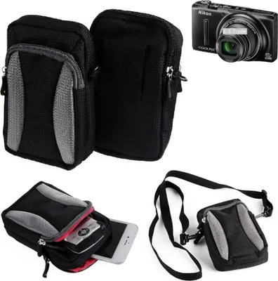 Produktbild von K-S-Trade Fototasche kompatibel mit Nikon Coolpix S9500 Gürtel-Tasche Holster Umhänge Tasche Kameratasche, schwarz-grau Brust-Beutel Brust-Tasche