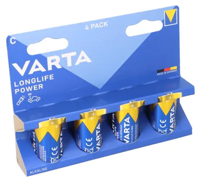 Image de Piles Varta C Baby, blister de 4, Longlife Power, alcalines, 1,5V, idéales pour les jouets, les souris sans fil, les lampes de poche