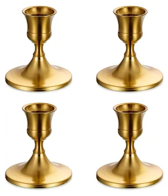 Produktbild von Kerzenständer Gold Stabkerzen Tischdeko - 4er Set Klein Kerzenhalter Metall Vintage Modern Deko für Hochzeit Weihnachten Advent Wohnzimmer
