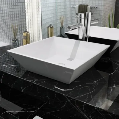 Produktbild von "im Angebot" Waschbecken Quadratisch Keramik Weiß 41,5x41,5x12 cm - Waschbecken CC519