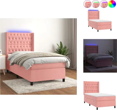 Produktbild von vidaXL Boxspringbett mit Matratze & LED Rosa 90x190 cm Samt -  Betten & Bettgestelle